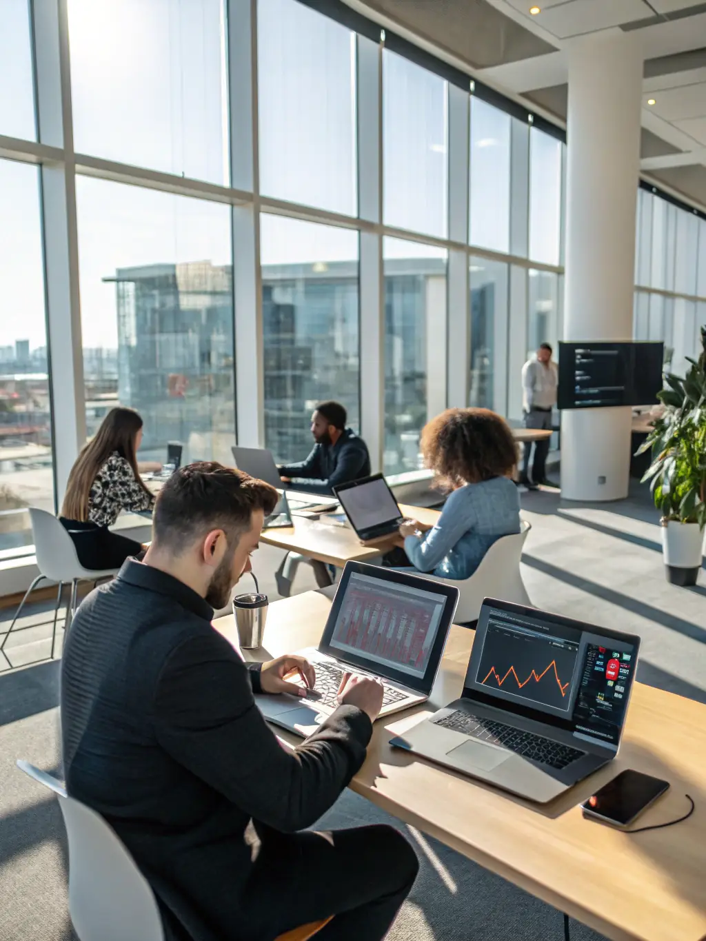 A high-quality image depicting a spotless office environment, showcasing the result of Rein Fix Services' cleaning.