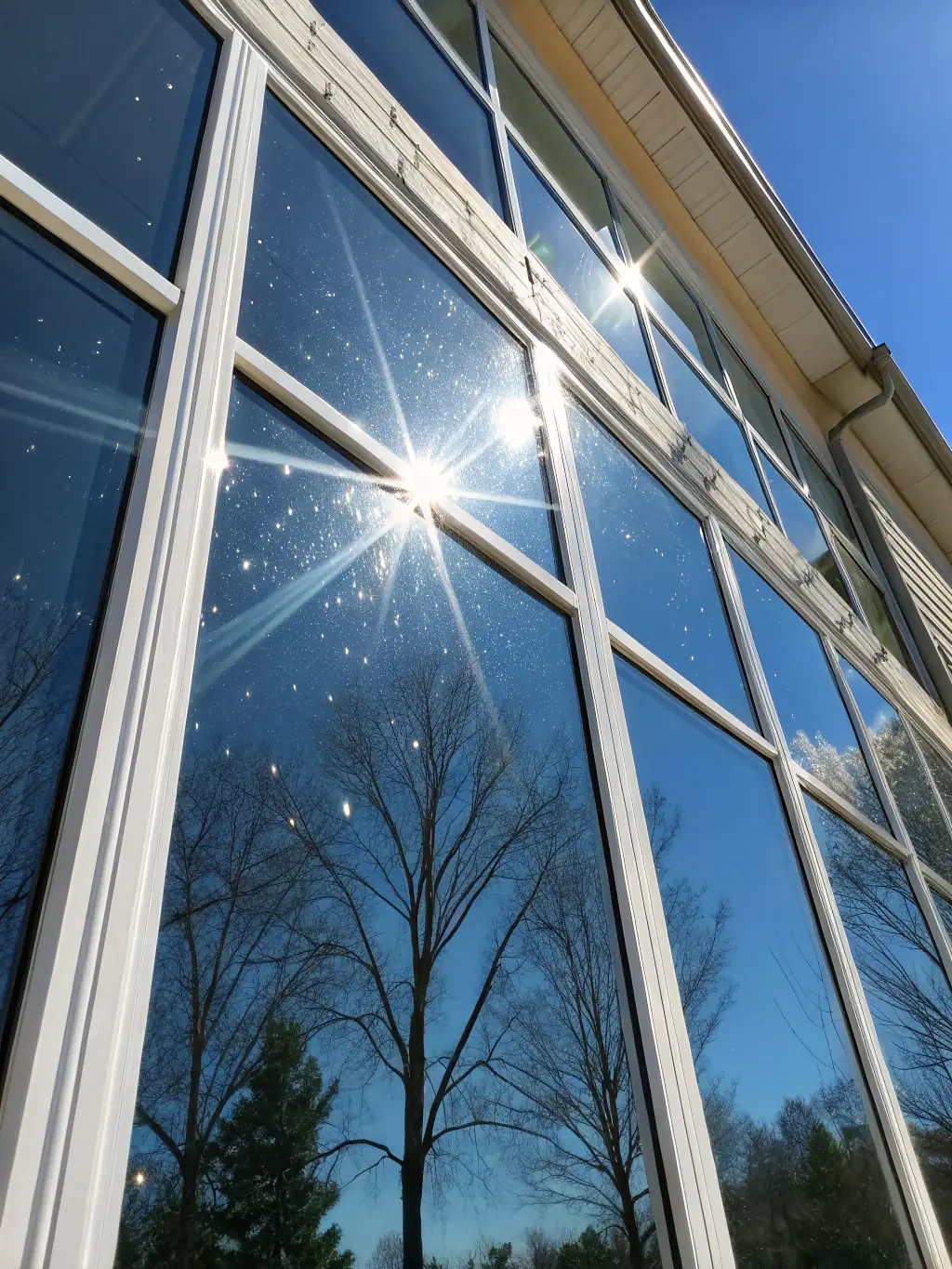 Crystal clear windows with a bright outdoor view, demonstrating streak-free cleaning and enhanced natural light, for the window cleaning service.